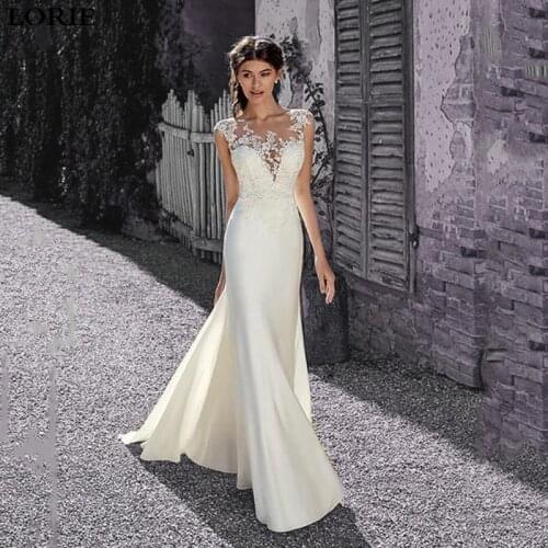 LORIE Lace Mermaid Wedding Dresses Sexy Sleeveless Appliqued 2020 Mermaid Illusion Bridal Gown Vestido de Voiva