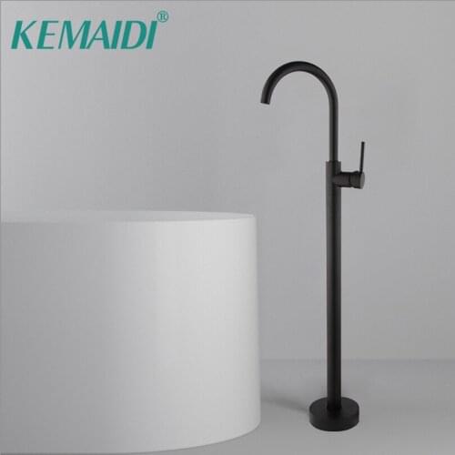 KEMAIDI Matte Black Floor Standing Waterfall Bathtub Shower Fuacets Bath Shower Faucet Set Shower Bathtub Faucets