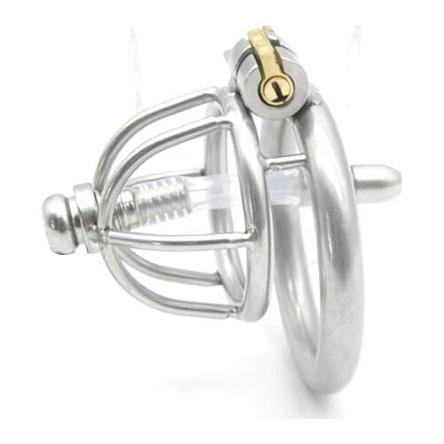 S size New Lock Stainless Steel Male Chastity Device with Catheter,Cock Cage,Chastity Belt,Penis Ring A230
