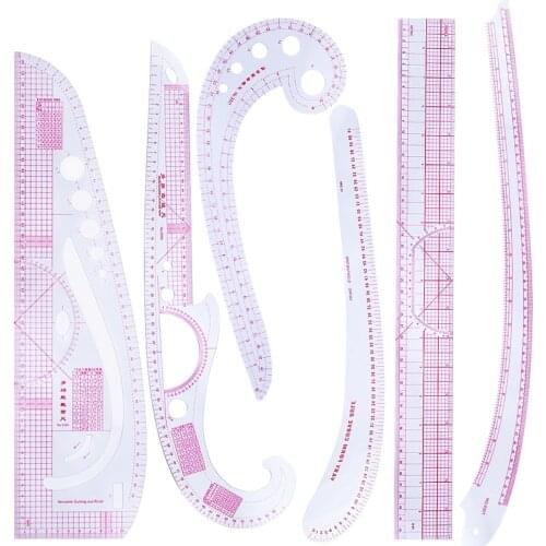 LMDZ 6PCS Sewing Rules French Curve Set Cutting Ruler Clothing Sample Metric Yardstick Sleeve Arm Curve Cut Cutting Knife Ruler