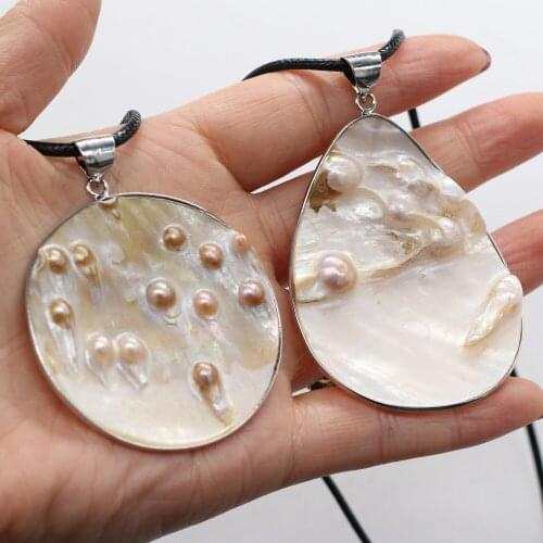 Natural Pearl Mother Shell Necklace With Geometry Pendant Leather Cord 2MM Charms For Elegant Women Love Romantic Gift