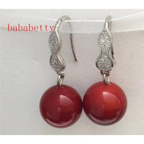 New 18 k GP 14 mm red shell pearl earrings
