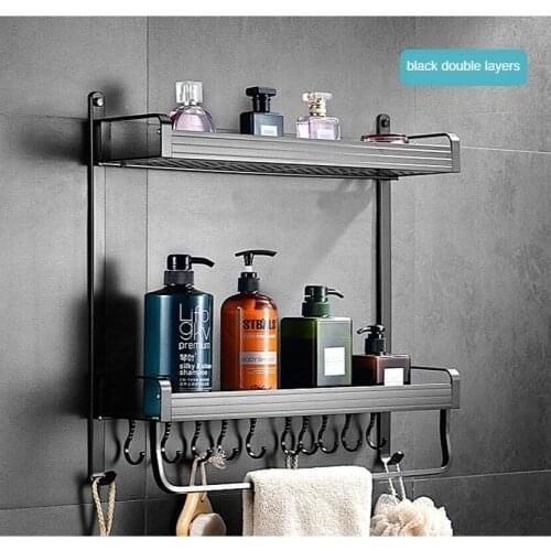 Bathroom Shelves Modern Simple Double-layer High Strength Tray Space Aluminum Punch-free Bathroom Shower Hardware Rack Dual Tier