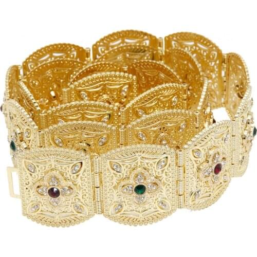 Sunspicems Algerian Caftan Belt for Women Moroccan Ethnic Wedding Jewelry Metal Crystal Waist Chains Adjustable Length