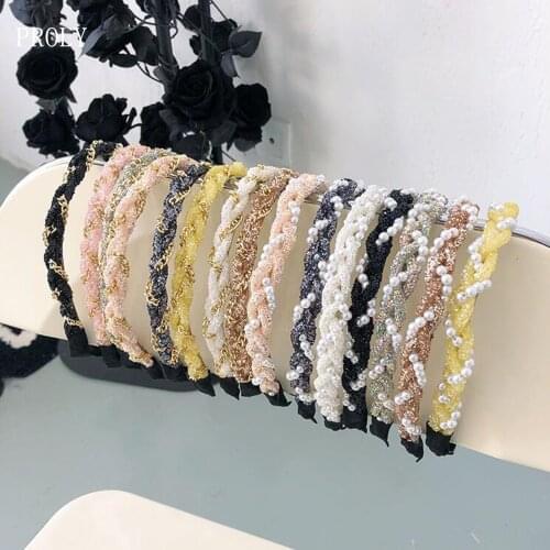 PROLY New Fashion Women Headband Fresh Pearls Chain Cross Entangled Exquisite Hairband Fresh Summer Headwear Hair Accessories