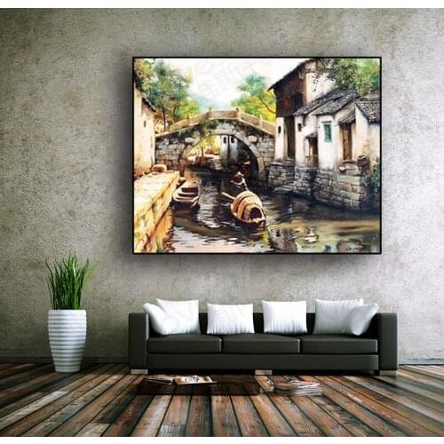 Needlework,for embroidery,DIY Aida 14CT Unprinted Cross stitch kits,Art Water bridge scenery Cross-Stitching home decor crafts