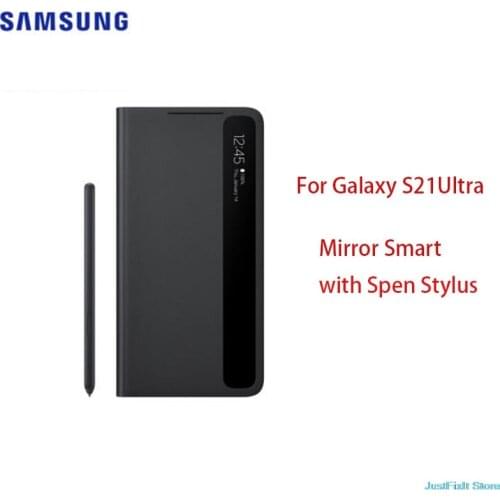 Samsung Galaxy S21Ultra5G Mirror Smart Protective Cover with Spen Stylus Sleep-flip Anti-Silicone protective shell fall Stand