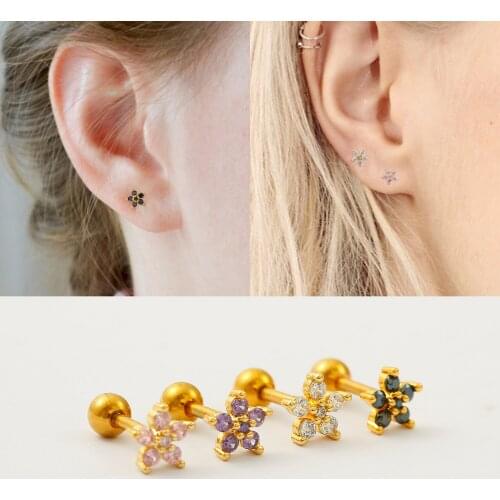 1pc Tiny Flower Small Stud Earring for Women Stainless Steel Helix Cartilage Piercing Earring Tragus Piercing Rook Conch Earring