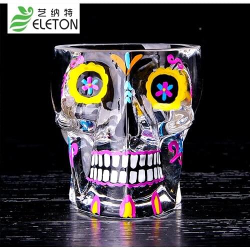 Eleton 70ml Colorful Skull Glass Transparent Crystal Skull Head Shot Glass Cup For Whiskey Wine Vodka Home Ware Man Gift Cup