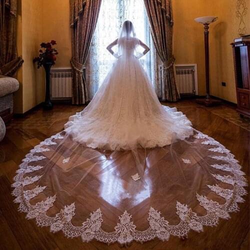 New 3 Meters Lace Edge Wedding Veils White Ivory with Comb One Layer Tulle Bridal Veil Custom Made Wedding Accessories