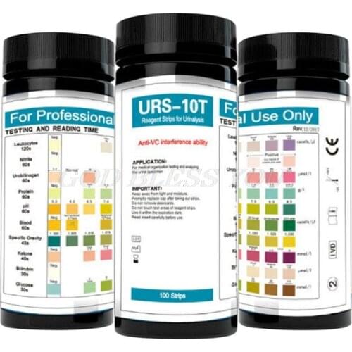 URS-10T 100strips Urinalysis Reagent Test Paper 10 Parameters Urine Test Strips Leukocytes, Nitrite, Urobilinogen, Protein, pH