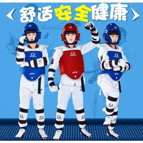 High Quality WTF approved Taekwondo protectors 5pcs chest gear shin arm guards Adult Child headgear MMA kick body hugo Helmet