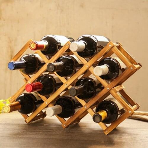 10 bottle foldable wine rack wooden wine holder Household kitchen bar wine display stand decoration Barware Supplies mx9181033