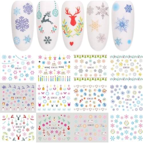 12 pieces new pattern Christmas Nail Stickers Water Decals Snowman Santa Claus Nail Art New Year Slider Manicure Full Rounds Too