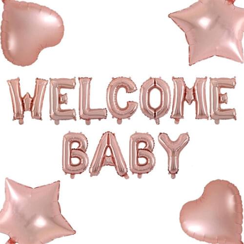 16 Inch Welcome Baby Letter Balloons Banner Bunting with Star Heart Balloons Baby Shower Party Decorations