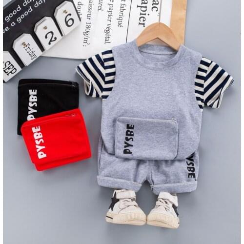 Summer Toddler Casual Children Girls Striped Splicing Clothes Baby Boys Cotton T Shirt+Shorts 2Pcs/sets Kids Infant Clothing