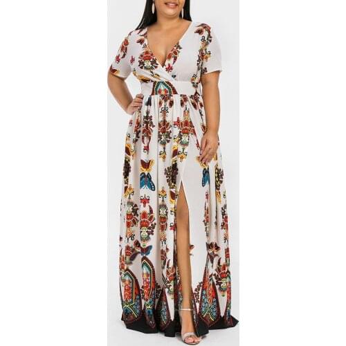 2021 Summer African Evening Maxi Dresses For Women Party Dress Dashiki Sexy High Split Africa Clothes Plus Size Classy Robe