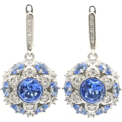 30x20mm 2021 New Arrival Jewelry Set Rich Blue Violet Tanzanite White CZ For Women Wedding Silver Pendant Earrings