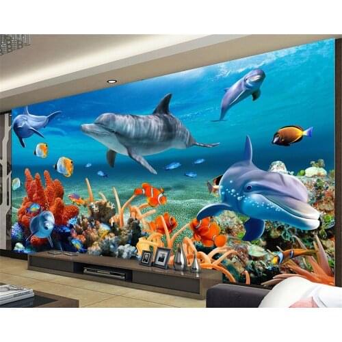 Beibehang Custom 3D Mural Wallpaper For Kid Underwater Dolphin Fish WallPaper Background wallpaper for walls 3 d tapety