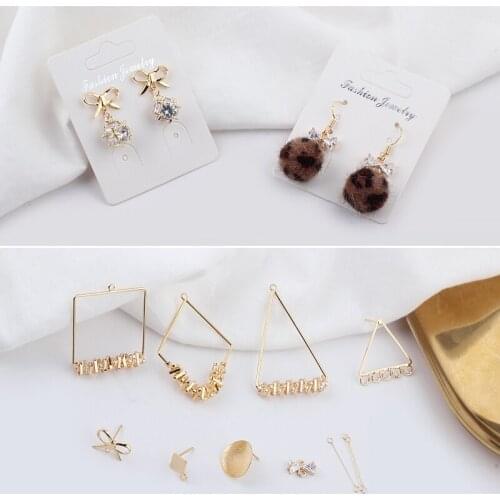 6pcs Diy Handmade Jewelry Accessories Exaggerated Gold Plated color-protected Hollow Square Triangle Earrings Wholesale