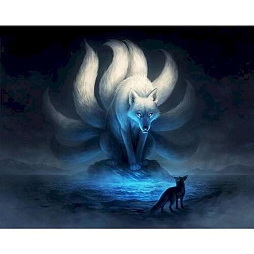 Diy 5D Diamond Painting Nine-Tailed Fox Animal Cross Stitch Full Diamond Embroidery Cartoon Rhinestone Mosaic Picture Home Decor