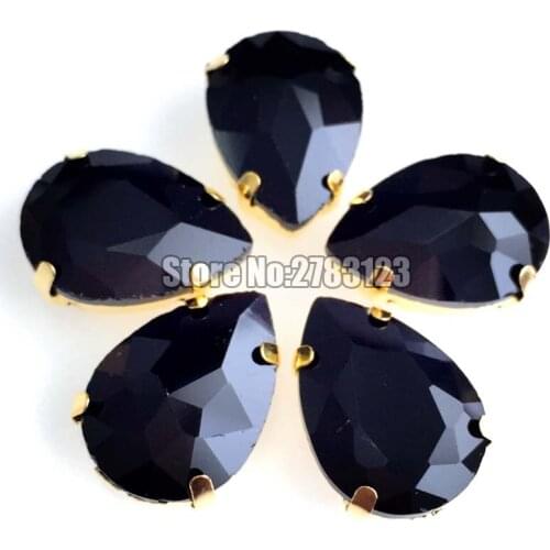 Free shipping balck Glass Crystal sew on claw stones Gold bottom loose rhinestones 10x14mm 13x18mm 18x25mm SWLJ02