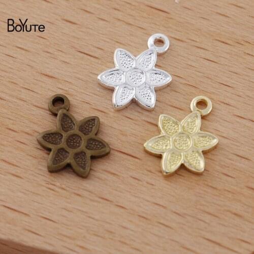BoYuTe (200 Pieces/Lot) 7*9MM Metal Brass Flower Charms for Jewelry Making Diy Handmade Materials Wholesale
