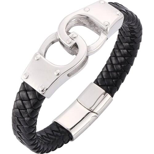 Cuff Chain Bracelets&Bangles pulsera cuero hombre handmade Braided Black Genuine leather bracelet erkek bileklik jewellery