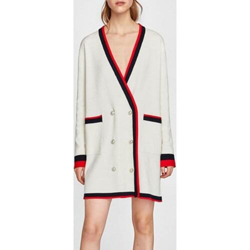 Long Cardigan Sweater with Button Long sleeve Knitted Striped Fashion New Arrival Autumn for 2018 Black Knitwear Sweaters Coat