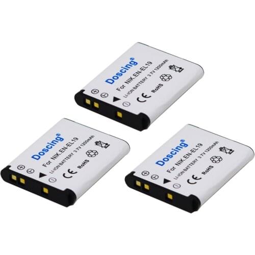 Doscing 3Pcs 1200mAh 3.7V EN-EL19 ENEL19 Rechargeable Camera Battery Pack for Nikon S2500 S3100 S4100 EN EL19