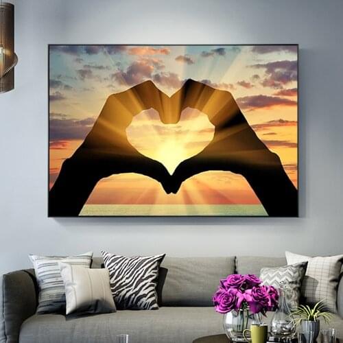 Sweet Hearts Hands Sunset Landscape Canvas Art Painting Nordic Posters and Prints Cuadros Wall Art Picture for Living Room Decor