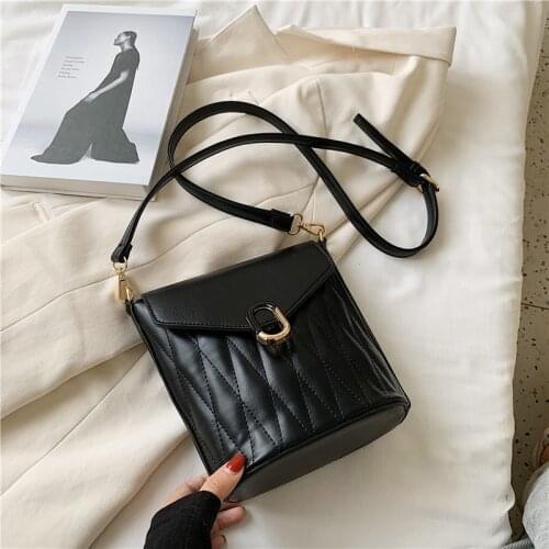 Hasp plaid Bucket Bag For Women 2020 High quality PU Leather Crossbody Bags Ladies Shoulder Bags Female Handbags Pure Color