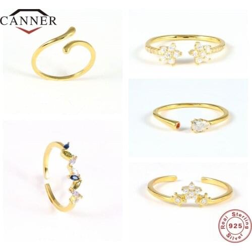 CANNER 925 Sterling Silver AAAAA Zircon Open Size Adjustable Finger Ring for Women Wedding Dating Rings Jewelry Anillos Gifts