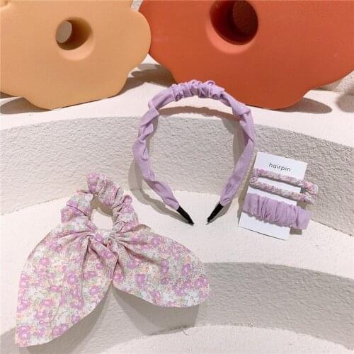 4 Pcs New Korea Fashion Childrens Fold BB Clip Hairband Sweet Girl Fresh Floral Chiffon Large Intestine Circle Hair Accessories