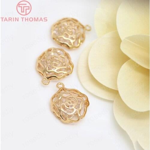 2PCS 17x20MM 24K Champagne Gold Color Plated Brass with Zircon Rose Charms Pendants High Quality Diy Jewelry Accessories