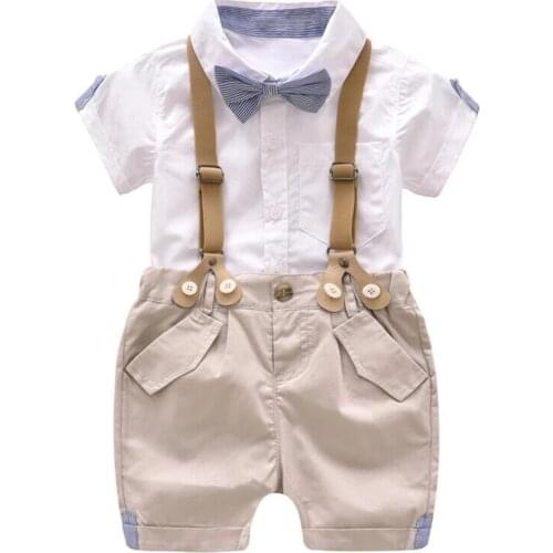 Summer 2021 Newborn Party Dress Toddler Baby Boy Cotton White Shirt Shorts Clothing Set Formal Suit For Children Boys