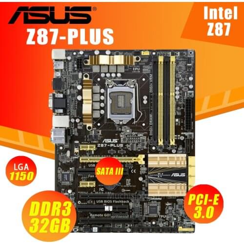 ASUS Z87-PLUS Motherboard LGA 1150 Core i7/i5/i3 32GB DDR3 SATA III VGA DVI Desktop Z87 Placa-Mãe 1150 ATX Used USB3.0