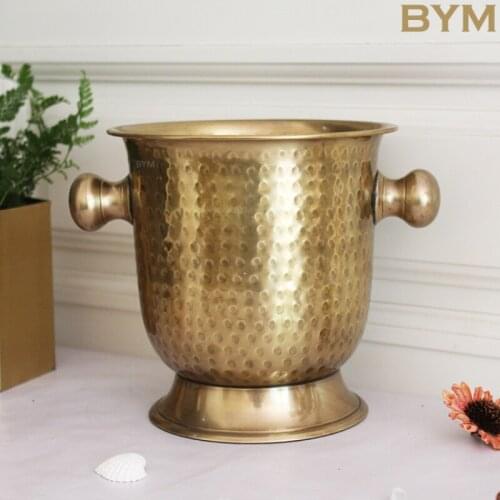 Zq Copper Hammer Pattern Ice Bucket Champagne Bucket Vase Flower Bucket Nordic High-End Decoration