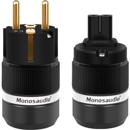 Monosaudio E100G+F180G Audio gold plated Schuko power plug connector +Figure 8 C7 IEC plug connector
