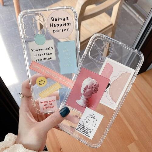 Cute Cartoon Clear Soft TPU Case For iPhone 6S 7 8 Plus X XS XR XSMax 12Mini 11 12 Pro Max Transparent Statue Shockproof Designs