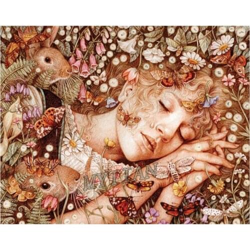 Full square/round drill 5D diy diamond painting sleeping flower girls embroidery pattern cross stitch kit mosaic room decor