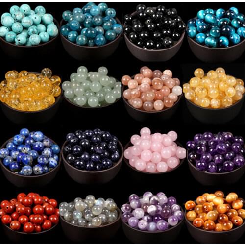 Natural Round Tiger Eye Amazonite Lava Turquoises Agates Jaspers Garnet Spacer Loose Stone Beads For Jewelry Making DIY Bracelet