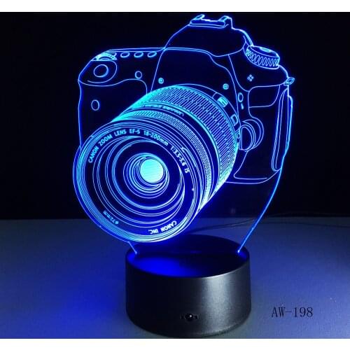 Novelty Canon Camera 3D Lamp LED Battery Power Light Touch 7 Colors Changing USB Table Night Light Bedside Decoration AW-198