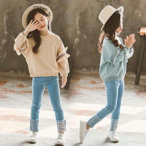 New Girls Boutique Outfits Teen Girls Clothes Childrens Clothing Suits Top Demin Pants Suit 2pcs Teenager Clothing Sets clothes