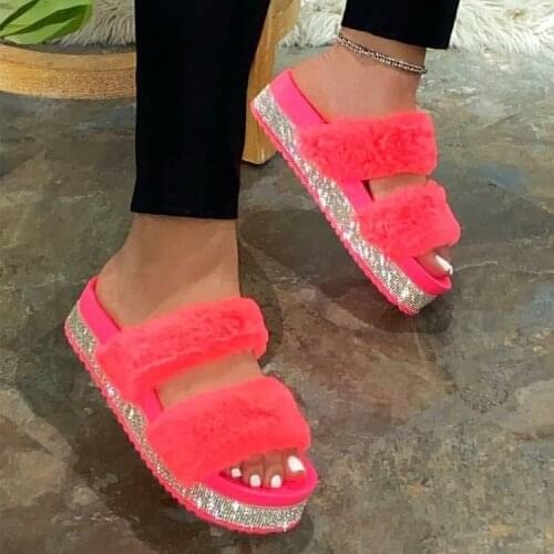 New Diamond Plush Womens Slippers Outdoor Womens Sandals Winter Color Leisure Womens Home Slippers Zapatillas Mujer