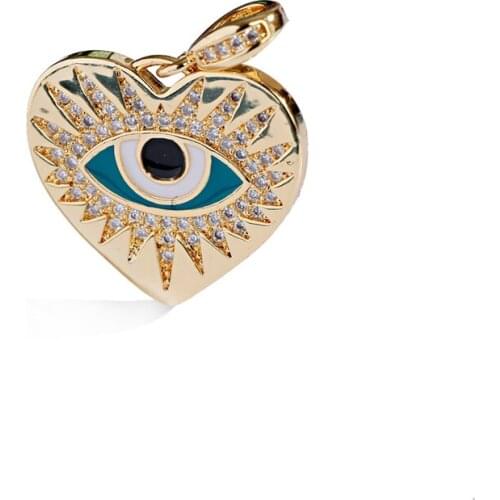 Classic CZ Blue Evil Eye Pendant For Making Necklace Women Heart Shape Copper Beads Necklace Party Birthday Gift