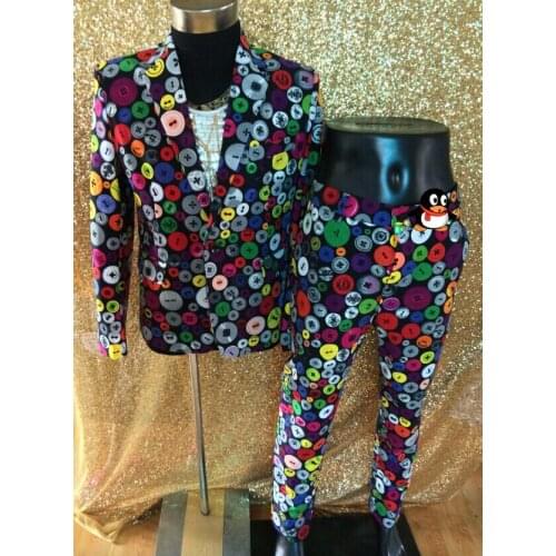 Jacket+pants) Nightclub DJ Male Singer Slim suits set Party show performance wear Singer dancer stage wear