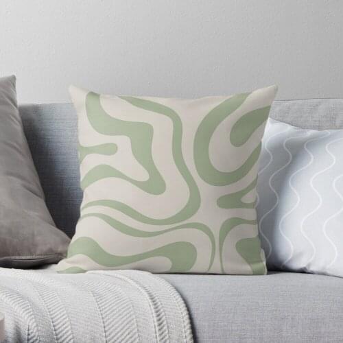 Pillowslip Liquid Swirl Abstract Pattern in Beige and Sage Green 100% Cotton Decor Pillow Case Home Cushion Cover 45*45cm