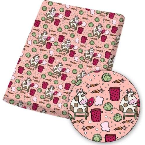 Polyester Cotton Fabric Sitting Cow Cloth Fabrics Cartoon Printed Sheet for DIY Dress Bag Needlework Sewing Suuplies 45*145cm/pc
