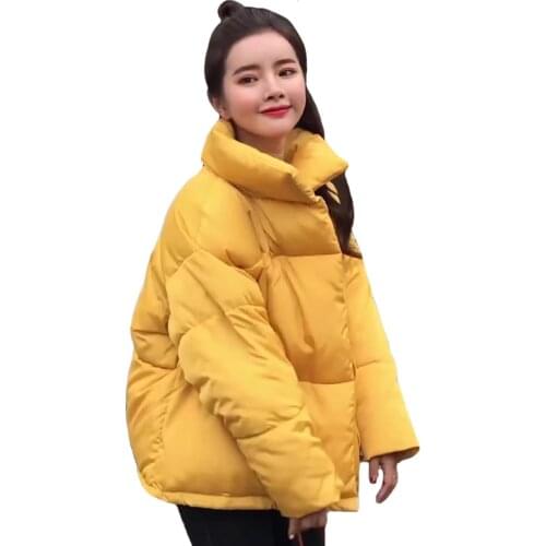 Pop Winter Jacket Women Korean Style Stand Collar Breasted Buttons Female Coat Oversize Loose Womens Outwear Short Parka